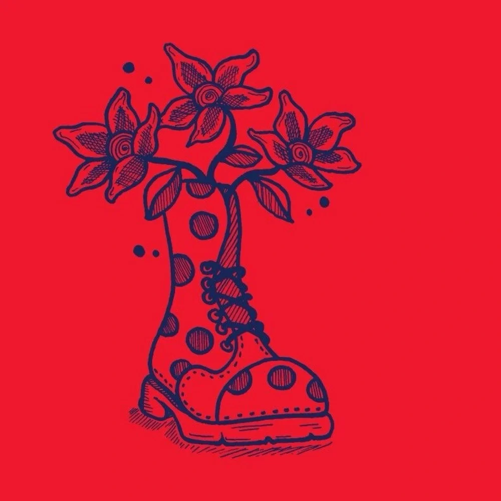 Red Graphic Tee with Boot and Flowers